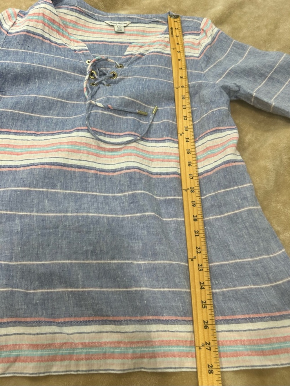 Tommy Bahama Linen Striped top womens large Coastal blue vacation beachy boho - Picture 5 of 13